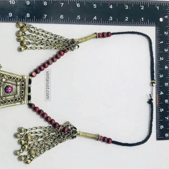 Handmade Pendant Necklace with Red Beads and Chain Tassels - Picture 8 of 10